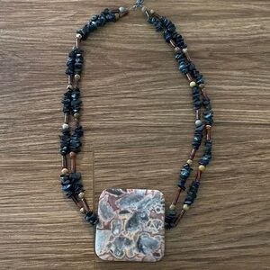 Beautiful artisan large jasper pendent 2 strand necklace Jasper/stone beads